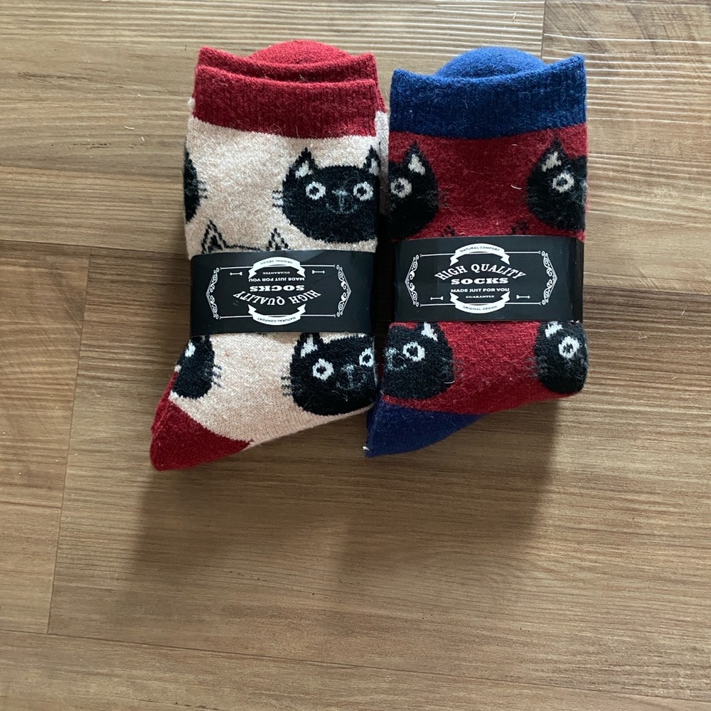 - Red and Blue Cat Design wool socks